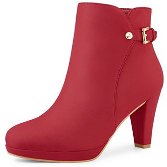 Women's Low Platform Side Zip Buckle Chunky High Heel Ankle Booties