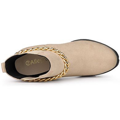 Women's Platform Gold Chain Chunky High Heel Chelsea Ankle Boots