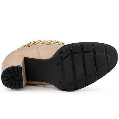 Women's Platform Gold Chain Chunky High Heel Chelsea Ankle Boots