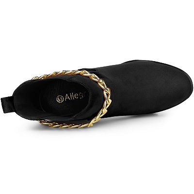 Women's Platform Gold Chain Chunky High Heel Chelsea Ankle Boots