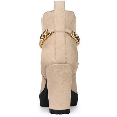 Women's Platform Gold Chain Chunky High Heel Chelsea Ankle Boots
