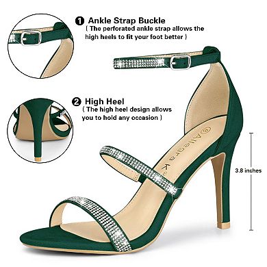 Women's Rhinestone Ankle Strap Stiletto High Heels Sandals