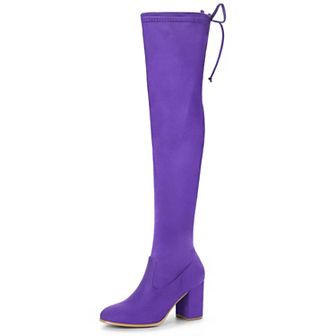 Women's Round Toe Chunky Heel Over the Knee High Boots