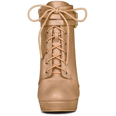 Women's Lace Up Strap Platform Block Heels Ankle Boots