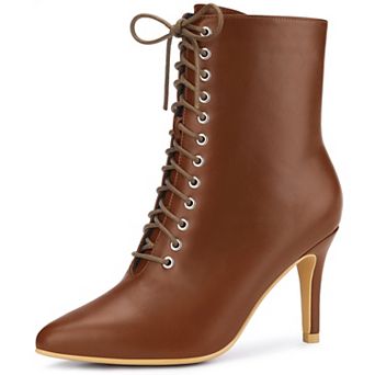 Women's Pointy Toe Lace Up Stiletto Heel Ankle Boots