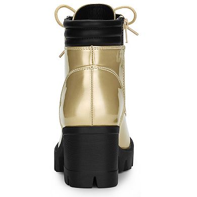 Women's Round Toe Chunky Heel Lace Up Zipper Combat Boots