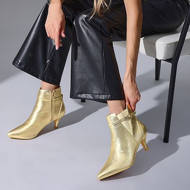 Women's Pointed Toe Chelsea Kitten Heels Ankle Boots