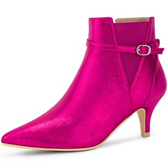 Women's Pointed Toe Chelsea Kitten Heels Ankle Boots
