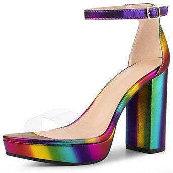 Women's Printed Clear Platform Chunky Heel Sandals