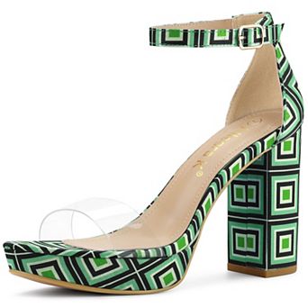 Women's Printed Clear Platform Chunky Heel Sandals