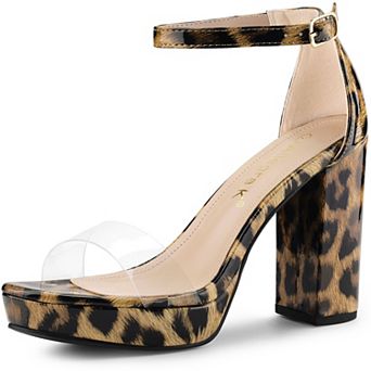 Women's Printed Clear Platform Chunky Heel Sandals