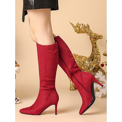 Women's Pointed Toe Stiletto Heels Knee High Boots