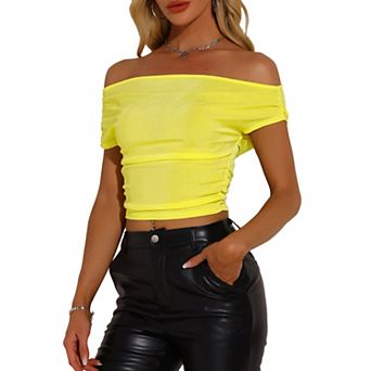 Off Shoulder Top for Women's Short Sleeve Basic Slim Fit Crop Tees Shirts