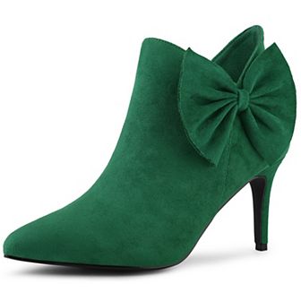 Women's Pointed Toe Zip Bow Stiletto Heels Ankle Boots