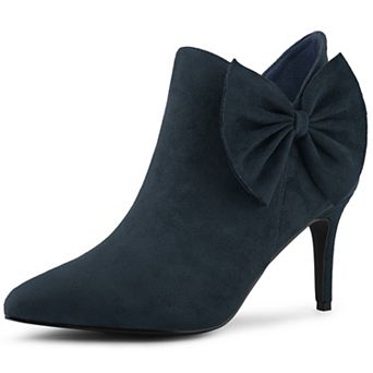 Women's Pointed Toe Zip Bow Stiletto Heels Ankle Boots