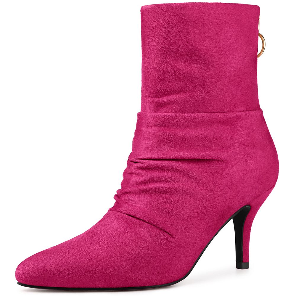 Pointed-Toe Suede Stiletto Boots with High Zipper — European / American Chic