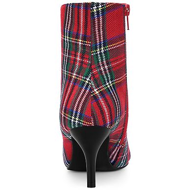 Women's Pointed Toe Stiletto Heels Houndstooth Ankle Booties