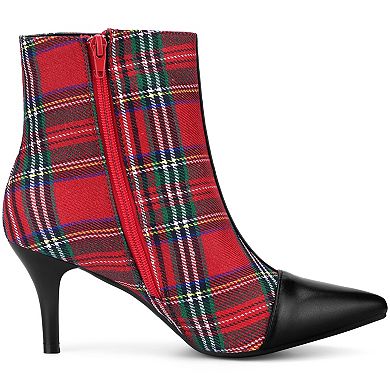 Women's Pointed Toe Stiletto Heels Houndstooth Ankle Booties