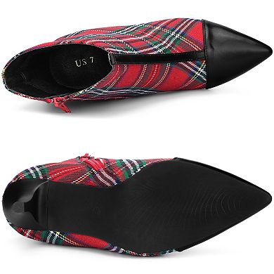 Women's Pointed Toe Stiletto Heels Houndstooth Ankle Booties