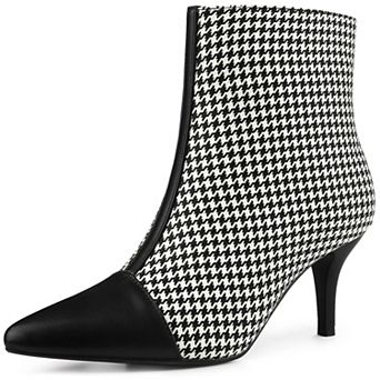Women's Pointed Toe Stiletto Heels Houndstooth Ankle Booties