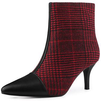 Women's Pointed Toe Stiletto Heels Houndstooth Ankle Booties