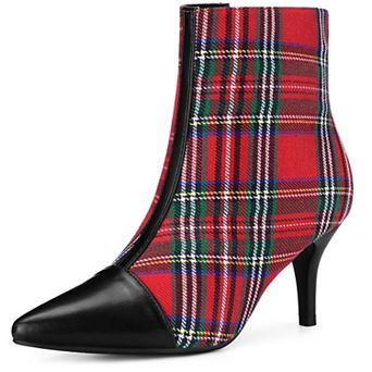Women's Pointed Toe Stiletto Heels Houndstooth Ankle Booties