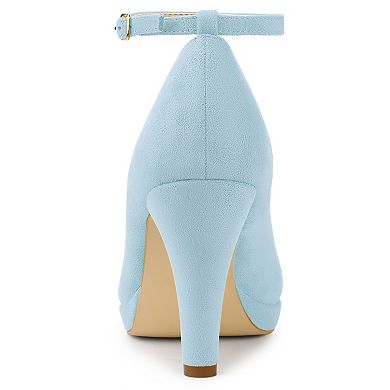 Women's Round Toe Stiletto Heels Ankle Strap Pumps