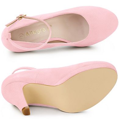 Women's Round Toe Stiletto Heels Ankle Strap Pumps