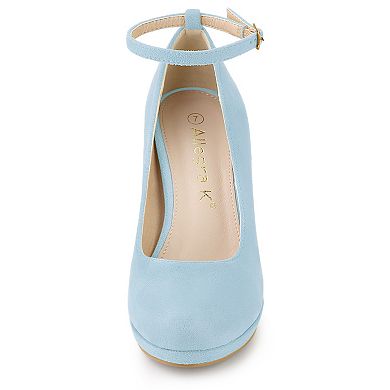 Women's Round Toe Stiletto Heels Ankle Strap Pumps