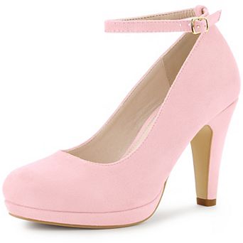 Women's Round Toe Stiletto Heels Ankle Strap Pumps