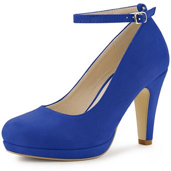 Women's Round Toe Stiletto Heels Ankle Strap Pumps