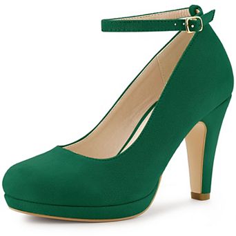 Women's Round Toe Stiletto Heels Ankle Strap Pumps