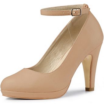 Women's Round Toe Stiletto Heels Ankle Strap Pumps