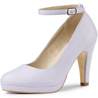 Women's Round Toe Stiletto Heels Ankle Strap Pumps