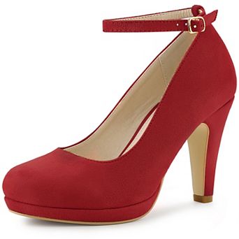 Women's Round Toe Stiletto Heels Ankle Strap Pumps