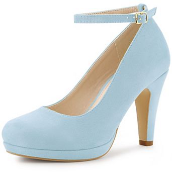 Women's Round Toe Stiletto Heels Ankle Strap Pumps