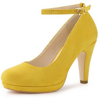 Women's Round Toe Stiletto Heels Ankle Strap Pumps