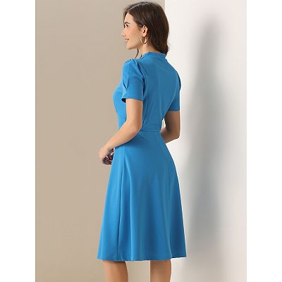 short sleeve summer work dresses ZAPAKA Women Pleated Work Dress with Short Sleeves Ivory Business Casual Dress, Red / US12