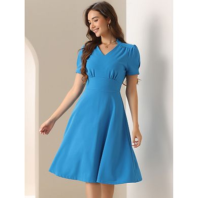 Short Sleeve Work Dress for Women's Summer V Neck Office Dresses