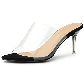 Women's Clear Strap Open Toe Slip On Stiletto Heel Slide Sandals