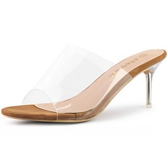 Women's Clear Strap Open Toe Slip On Stiletto Heel Slide Sandals