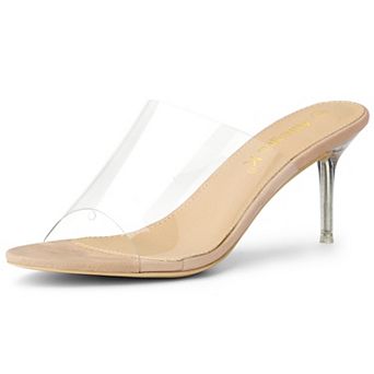 Women's Clear Strap Open Toe Slip On Stiletto Heel Slide Sandals