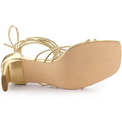 Women's Lace Up Strappy Chunky High Heels Sandals