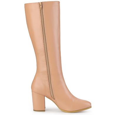 Women's Round Toe Zip Block Heels Knee High Boots