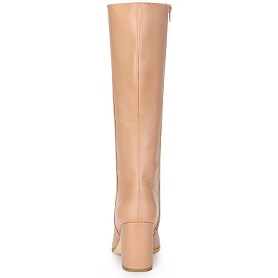 Women's Round Toe Zip Block Heels Knee High Boots