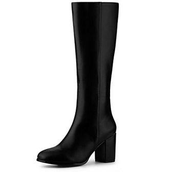 Women's Round Toe Zip Block Heels Knee High Boots