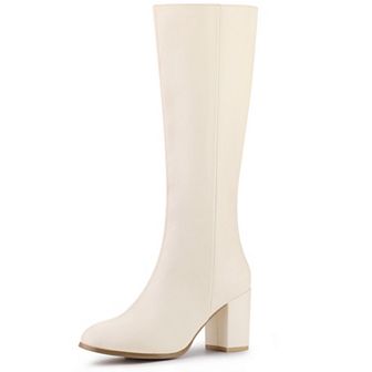 Women's Round Toe Zip Block Heels Knee High Boots