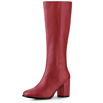 Women's Round Toe Zip Block Heels Knee High Boots