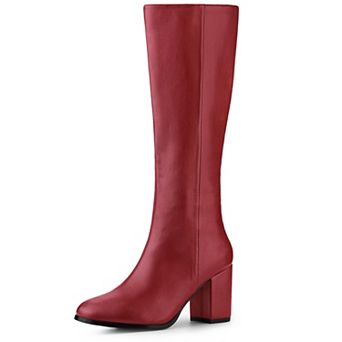Women's Round Toe Zip Block Heels Knee High Boots