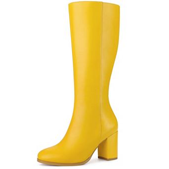Women's Round Toe Zip Block Heels Knee High Boots
